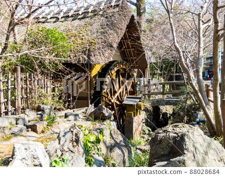 Scenery around Jindaiji Temple with a rich atmosphere of early spring Watermill Scenery around Jindaiji Temple with a rich atmosphere of early spring Watermill 88028684