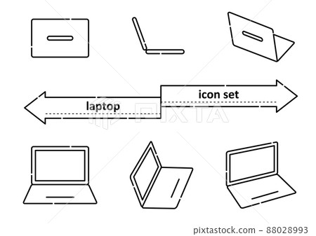 從各個角度看到的筆記型電腦圖示集（白色背景、向量、線圖、切口） 88028993