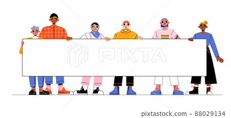 Diverse people holding empty banner, characters 88029134