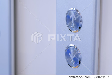 Elevator buttons on lift control panel at mall, hotel, business center: close up Elevator buttons on lift control panel at mall, hotel, business center: close up 88029494