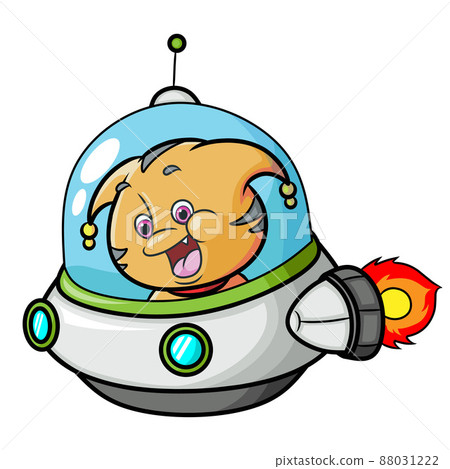 The alien cat is driving the fast ufo in the space  88031222
