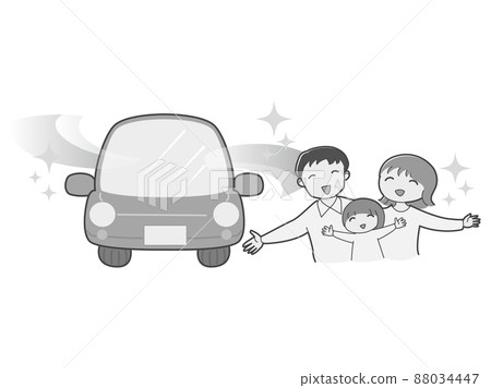 一個家庭在空氣清新的汽車中歡欣鼓舞的插圖 88034447