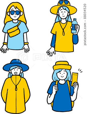 一組穿著盛裝去參加夏季戶外音樂節的女性插畫 88034520