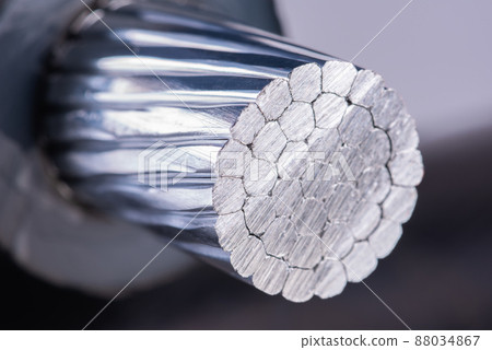 Macro view aluminum electrical power cable Macro view aluminum electrical power cable 88034867