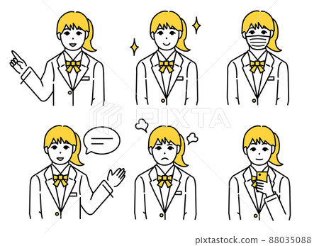Ponytail girls junior high school and high school icon set illustration Ponytail girls junior high school and high school icon set illustration 88035088