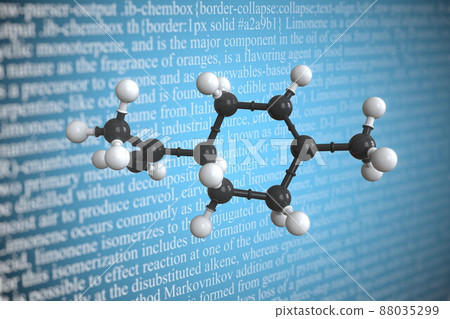 Limonene scientific molecular model, 3D rendering 88035299