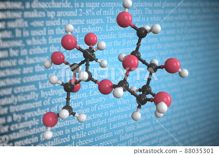 Molecular model of lactose, 3D rendering Molecular model of lactose, 3D rendering 88035301