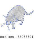 Illustration of a gray cat sniffing the smell 88035391