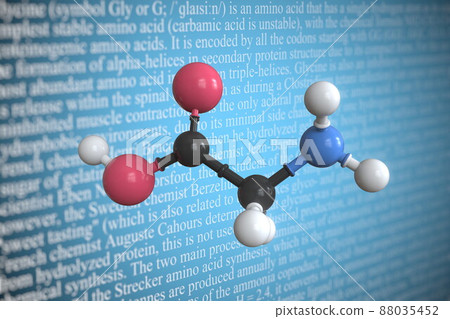 Molecular model of glycine, 3D rendering Molecular model of glycine, 3D rendering 88035452