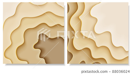 Set of sand background with wavy pattern and gold lines. Abstract beach, desert, coast texture in light beige color. 3d effect design illustration. Vector eps 10 88036024
