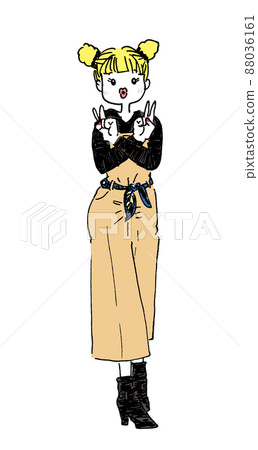 A young girl making a peace sign - Loose illustration A young girl making a peace sign - Loose illustration 88036161