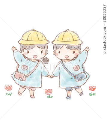 Twin kindergarten girls and boys Twin kindergarten girls and boys 88036357