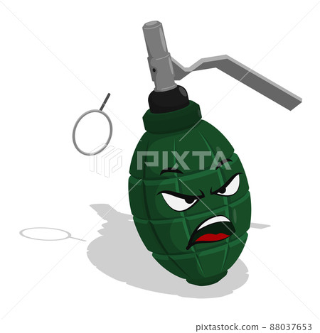 Cartoon Evil hand fragmentation ribbed grenade with cube. Combat soldier weapon. Vector isolated on white background Cartoon Evil hand fragmentation ribbed grenade with cube. Combat soldier weapon. Vector isolated on white background 88037653