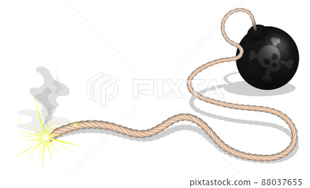 Cartoon 3d Metallic round bomb with long fireless wick. Inciting war and conflict concept. Stop war. Realistic vector isolated on white background 88037655