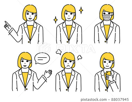 短髮 bob 剪裁女性上班族圖標集插圖 88037945