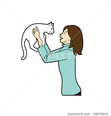 一個女人抱著一隻貓的插圖 88039041
