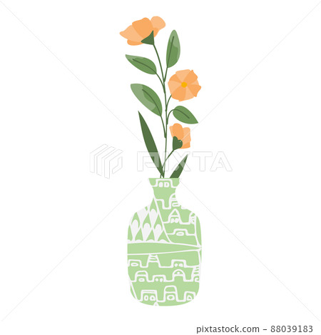 Illustration of an orange flower in a patterned vase Illustration of an orange flower in a patterned vase 88039183