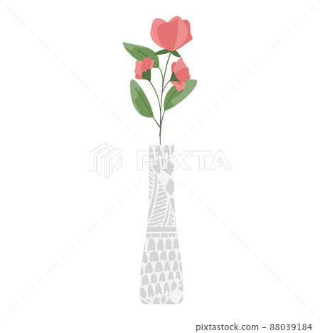 Illustration of a pink flower in a patterned vase Illustration of a pink flower in a patterned vase 88039184