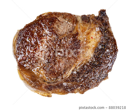 top view of cooked rib eye beef steak isolated top view of cooked rib eye beef steak isolated 88039218