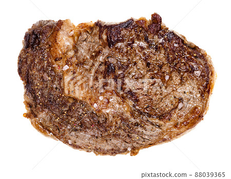top view of roasted ribeye beef steak isolated 88039365