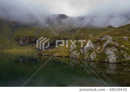 View of Balea Lake. Glacial lake, on Transfagarasan highway View of Balea Lake. Glacial lake, on Transfagarasan highway 88039438
