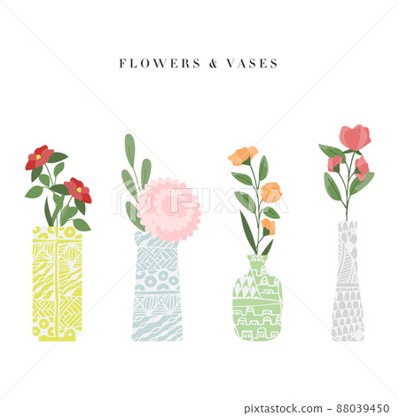 Illustrations of various flowers in a vase 88039450