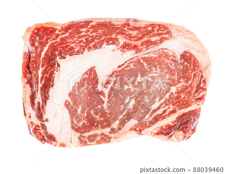 top view of piece of raw ribeye steak isolated 88039460