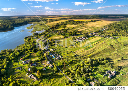 Aerial landscape of Russian Chernozemye. Nizhnyaya Vablya village, Kursk region Aerial landscape of Russian Chernozemye. Nizhnyaya Vablya village, Kursk region 88040055