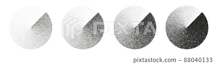 Round shaped dotted objects, stipple elements. Fading gradient. Stippling, dotwork drawing, shading Round shaped dotted objects, stipple elements. Fading gradient. Stippling, dotwork drawing, shading 88040133