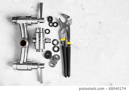 top view of wrench, faucet valve with copyspace 88040174