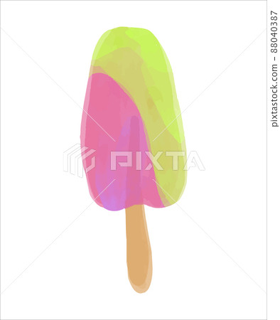 Hand drawn watercolor acid color ice cream on a stick. Vector illustration. 88040387