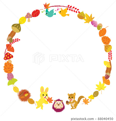 秋葉，食物和可愛的森林動物的圓框 88040450