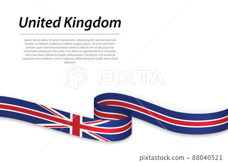Waving ribbon or banner with flag of United Kingdom. Template fo 88040521