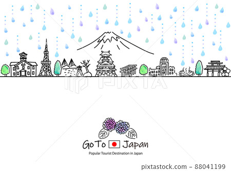 一個多雨的日本旅遊目的地的簡單線條藝術插圖 88041199