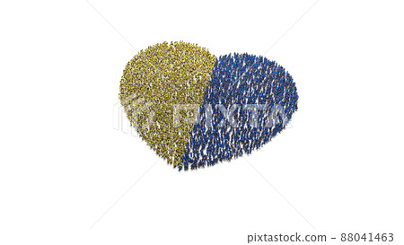 people Gather And Form Heart Shape with Ukrainian Colors 88041463