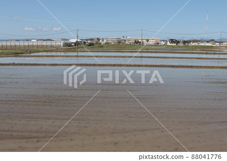 Scenery of rice fields in Miyazaki City waiting for rice planting 88041776