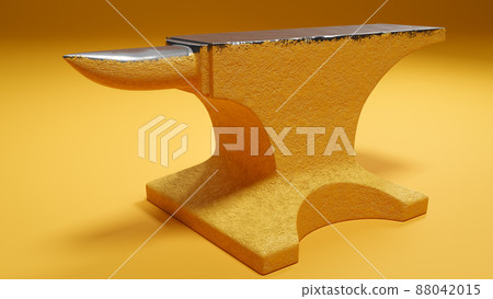 Painted blacksmith anvil over yellow studio background. Concept of crafts, handmade and metal working. 3D render. Painted blacksmith anvil over yellow studio background. Concept of crafts, handmade and metal working. 3D render. 88042015