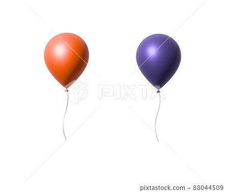 High quality super realistic balloons. 3d maked orange and purple party balloons, birthday decoration. Vector flying party ballon set, design element for cards, invitations etc. 88044509
