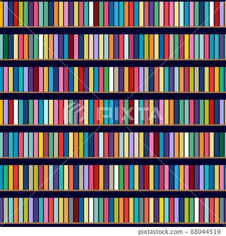 Wooden bookcase full of different books. Seamless pattern. Education library and bookstore concept. Vector illustration. Wooden bookcase full of different books. Seamless pattern. Education library and bookstore concept. Vector illustration. 88044519
