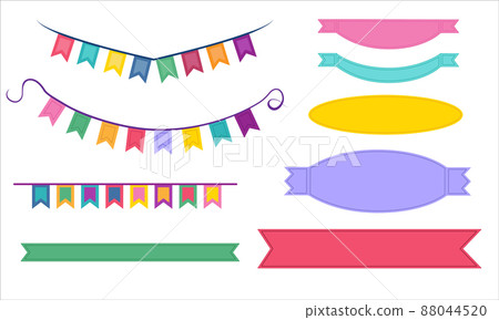 Vector Illustration of Bright Colorful Flag Garlands on white background. Rainbow colors buntings and flags. Holiday set. Vector Illustration of Bright Colorful Flag Garlands on white background. Rainbow colors buntings and flags. Holiday set. 88044520