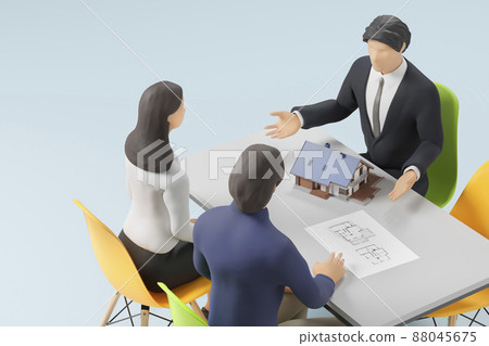 推銷員/住房/建築設計/房地產銷售/向客戶建議住房的建議銷售的形象 88045675