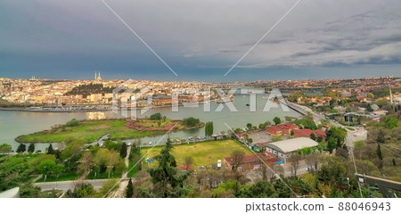 Istanbul city view from Pierre Loti Teleferik station overlooking Golden Horn, Eyup District, Istanbul, Turkey Istanbul city view from Pierre Loti Teleferik station overlooking Golden Horn, Eyup District, Istanbul, Turkey 88046943