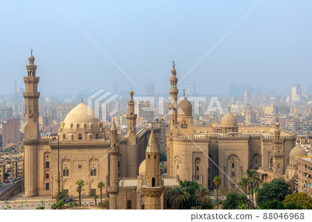 Aerial view of Cairo city from Cairo Citadel with Al Sultan Hassan and Al Rifai Mosques, Cairo, Egypt 88046968