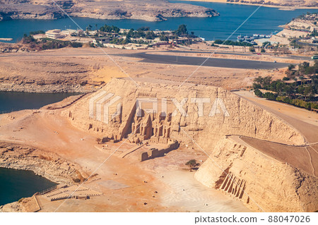 Aerial view of The Great Temple of The Pharaoh Rameses II and The Small Temple of Hathor and The Queen Nefertari. 88047026