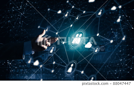 Creating modern wireless technologies as means of communucation and networking on dark background Creating modern wireless technologies as means of communucation and networking on dark background 88047447