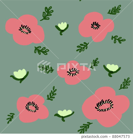 Red flower and green flower seamless pattern Red flower and green flower seamless pattern 88047573