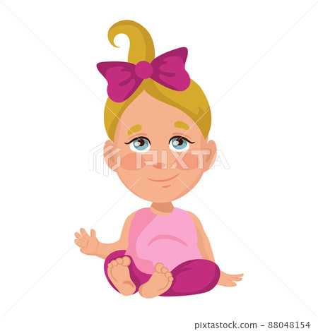 Baby girl sitting and waving, isolate on white background - Vector 88048154
