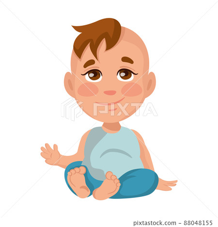 Baby boy sitting and waving, isolate on white background - Vector 88048155