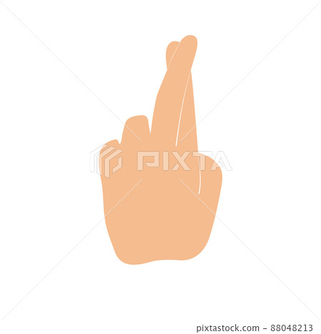 Finger crossed gesture. Good luck wishes. Index and middle finger. Hand simple vector illustration. 88048213