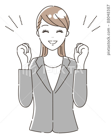 A woman in a suit doing a guts pose (upper body) 88048387